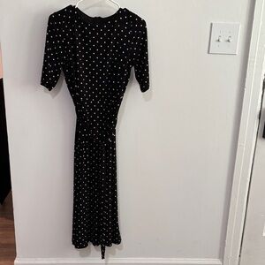 Anne Klein Black and White Polka Dot Long Sleeve Dress